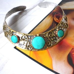 Natural Stone Choker Necklace 2 Tone